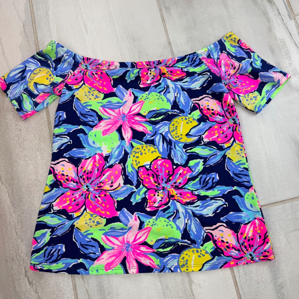 Lilly Pulitzer Main Squeeze Off The Shoulder Floral Citrus Knit Top Small